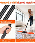 36 Inch Commercial Janitor Broom And Dust Mop Set Heavy Duty Workhorse With Telescopic Pole and Three Pack Cotton Pads No Sweat Cleanup For Tile Concrete And Garage Floors- close-up of durable metal rod and sponge grip handle.