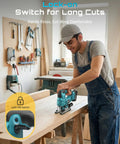 Badass Brushless Cordless Jigsaw Featuring Dual Four Ah Batteries And Rock Solid Variable Speed Settings For Lightning Fast Precision Cuts On Wood And Steel Projects in workshop during use.