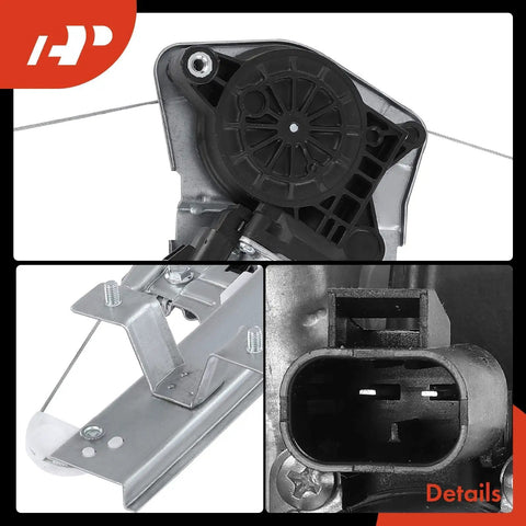 Close-up of Rear Left Driver Side Power Window Regulator with 2 Pin Motor for 2007 to 2013 Chevy Silverado 1500 2500 HD 3500 HD.