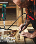 Do-It-All 180W Rotary Tool Kit With Flex Shaft in use for wood carving in workshop