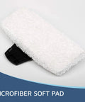 Microfiber soft pad for steam mop, part of Steam Mop Pads For Bissell PowerFresh Vac And Steam Series 6 Pack Compatible With 2747A 1132 1543 1632 1652 Models Hard Floor Cleaning Pads With Soft Pad And Scrubby Pad For Light Jobs And Tough Messes; White rectangular pad with black attachment point