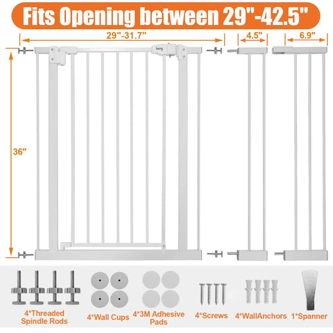 36 Inch Extra Tall Baby Gate For Stairs And Doorways, Expands From 29 To 42.5 Inch Wide, Auto Close Walk Through Pet Gate