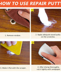 Easy Peasy Wood Furniture Repair Kit With 18 Solid Touch Up Colors includes steps for using wood putty on scratches.