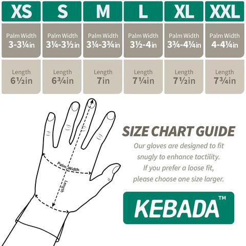 Size chart guide for W1 PU Coated Work Gloves For Men And Women With Grippy Touchscreen Compatibility, available in sizes XS to XXL.
