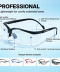 Real Deal ANSI Z87 Certified Safety Glasses Featuring Impact Resistant Anti Fog And Scratch Resistant Polycarbonate Lenses with adjustable temples.