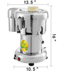 Heavy Duty 370W Electric Juice Extractor With Stainless Steel Body showing dimensions 13.5"x10.5"x16" for commercial use.