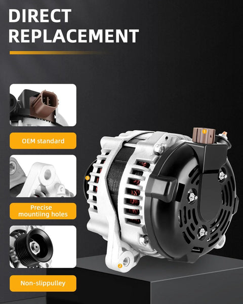High Output Drop In Alternator For Toyota Camry Highlander Solara And Scion tC 2.4L 100A Replacement with components shown