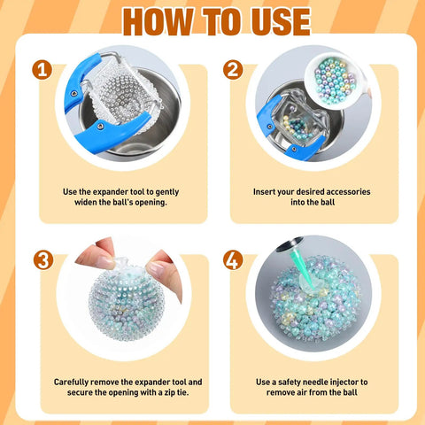 DIY Stress Ball Making Kit With 12 Blank Silicone Balls Skins Beads Expansion Tool Vacuum Evacuating Device And Injectors instructions