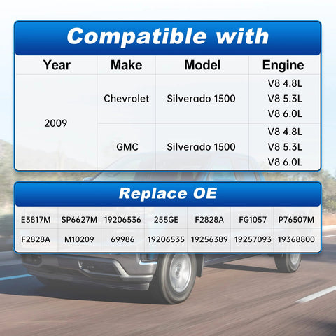 Compatibility chart for Fuel Pump Assembly With Sending Unit For Chevrolet Silverado 1500 And GMC Sierra 1500 2009 V8 Engines