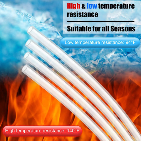 100 Feet White Translucent Polyethylene Tubing For Water And Beverage Systems One Quarter Inch Outside Diameter 0.170 Inch Inside Diameter 0.040 Inch Wall Food Grade Hose For Homebrew Brewing Pumps And Aquaculture, showing extreme temperature resistance from -94°F to 140°F.