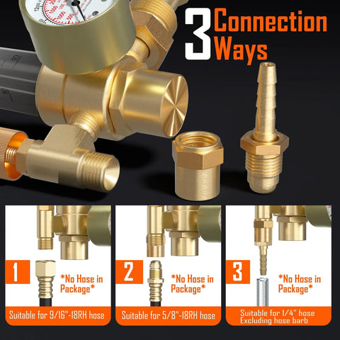 Brass welding gas regulator with pressure gauge for Argon/CO2, CGA580 inlet, front view