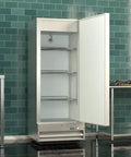 Rock Solid Heavy Duty 25 Inch Single Door Stainless Steel Commercial Freezer 11 Cubic Foot Reach In Unit with open door and wire shelves.