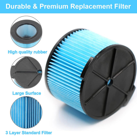 Heavy Duty Fine Dust Filter Replacement For 3 To 4.5 Gallon Wet Dry Shop Vacs Compatible With WD30500 WD4050 WD40700 WD4080 VF3400
