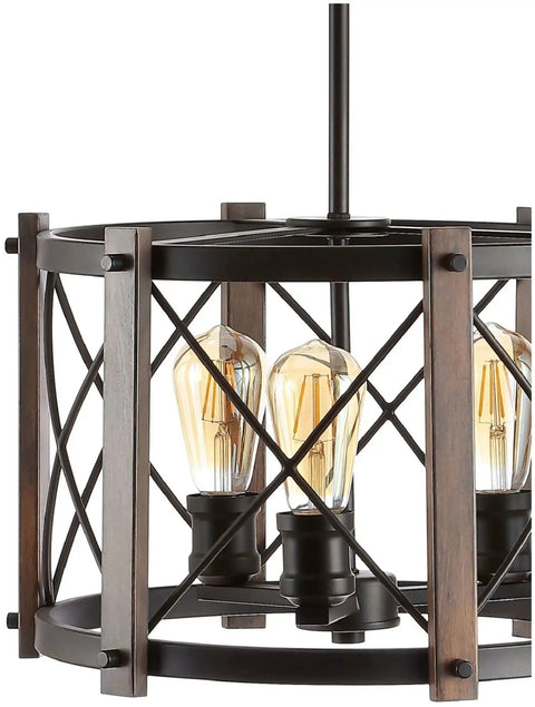 Oil Rubbed Bronze 30 Inch 5 Light Farmhouse Drum Pendant Light with Dimmable LED Bulbs, Iron Basket Shade, industrial design