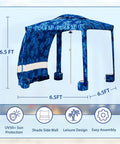 Beach Cabana Canopy 6.5 Feet By 6.5 Feet, Easy Set Up And Take Down, Portable Sun Shade With Sand Pockets And Side Wall, Water Resistant Beach Shelter In Coral Tropical in blue design