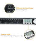 Digital Angle Ruler Protractor With 7 Inch And 200mm Scale showing LCD and scale details, ABS build for woodworking and carpentry.
