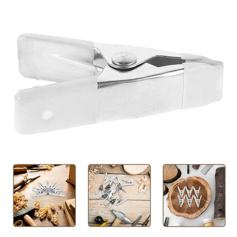 Super Heavy Duty 12-Pc Metal Spring Clamps Kit With Tough White Tips Perfect For Woodworking, DIY Panels, And Backdrop Stands To Hold Projects Steady In Home Shop Or Studio Setting, white tip clamp close-up