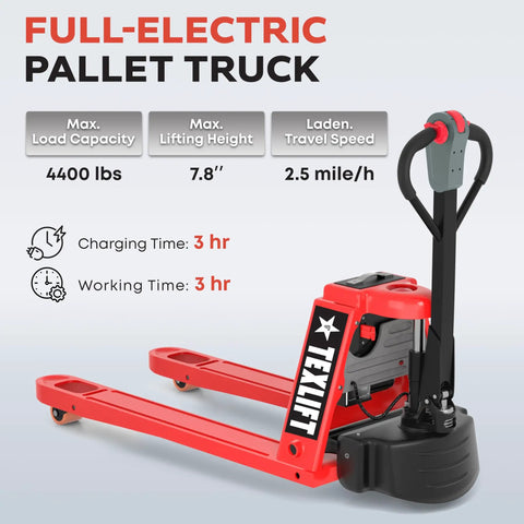 Rock Solid Full Electric Walkie Pallet Stacker Forklift 3300 Lb Capacity No Sweat Warehouse Hauling Rig with 4400 lb capacity.