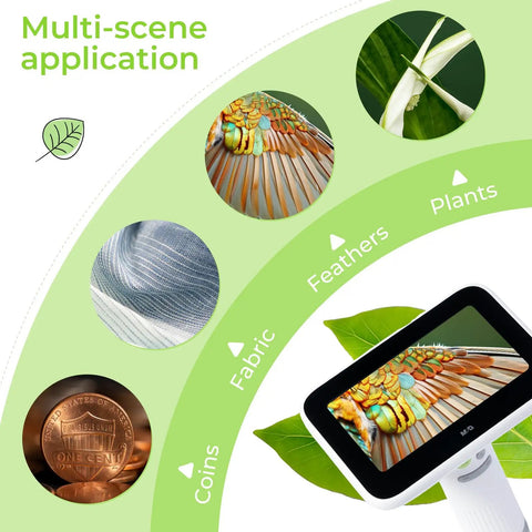 Kid Friendly Digital Microscope With 4.3 Inch LCD Screen, Portable 100x To 1000x Zoom, Rechargeable Battery, Capture Photos And Videos, Great Outdoor Explorer Gift For Boys And Girls, Works With Windows And Mac. Multi-scene uses on feathers, plants, coins, fabric