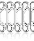 Front view: five silver 4.7-inch double-ended bolt snap hooks, zinc alloy, heavy-duty for pets.