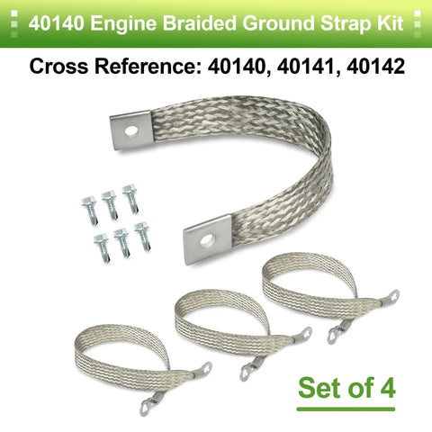 Heavy Duty Engine Ground Straps Kit With Braided Ground Wires For Battery Starter Chassis And Frame, 315 Amps, 1/0 AWG, Set of 4