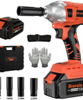Cordless Impact Wrench With Brushless Motor 21V Max Beast Torque 310 ft lbs Half Inch Drive 4Ah Battery Includes Four Driver Sockets
