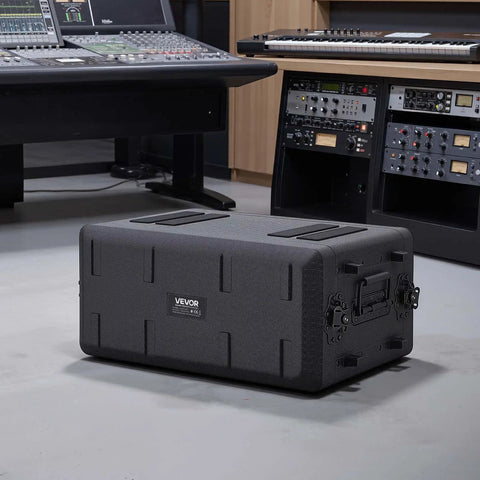 Kickass 4U Rack Mount Case Shallow Flight Box With Integrated Mic Storage Heavy Duty Bulletproof Polyethylene Build Recessed Slide Latches Badass Gear Vault For Amps And Studio Processors