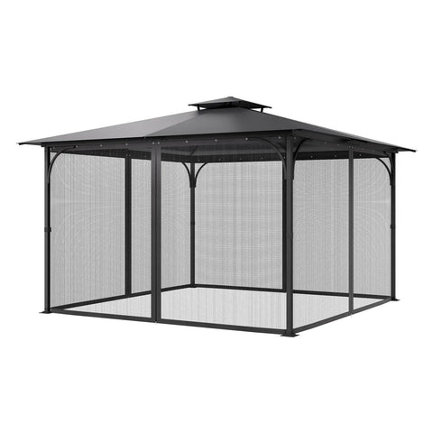 Gazebo Netting Replacement For Most 11.5 Ft Square Or Rectangular Gazebos With 4 Panel Mesh Sidewalls And Double Zipper Outdoor Garden Midge Netting Canopy Screen To Keep Bugs Out installed view