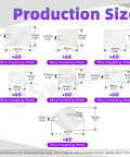 Size chart for 420Pcs Mica Insulation Sheets Kit with 6 sizes, 2 styles, natural transparent rectangle mica pads with and without holes.