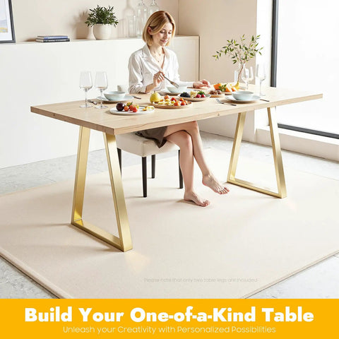 Dining table with 2 Pack Gold Trapezoid Metal Table Legs Beefy Heavy Duty Full Welded Furniture Legs With Non Slip Pads