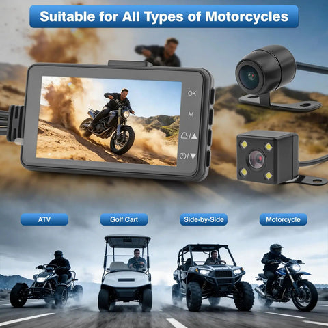 Dual 1080P Waterproof Bike Dash Cam With 3 Inch Screen, Night Vision, Front And Rear HD Recording, ATV and motorcycle compatible