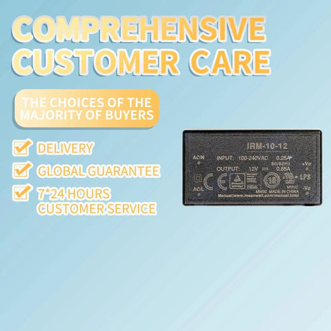 Kickass Ultra Compact 12V AC DC Converter Switching Power Supply module shown on light background with user service details.