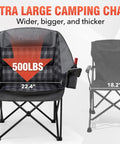 Two Pack Heavy Duty Padded Folding XL Camping Chairs with cup holders supports up to 500 lbs, extra large size illustration.