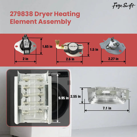 Upgraded 279838 W10724237 Dryer Heating Element Pro Grade 5400W 240V Nickel Chromium Replacement parts specifications.
