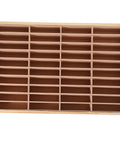Totally Game Changing Wood Jewelry Tray With Plush Suede Grid Organization Board featuring 40 spaces for rings and trinkets.