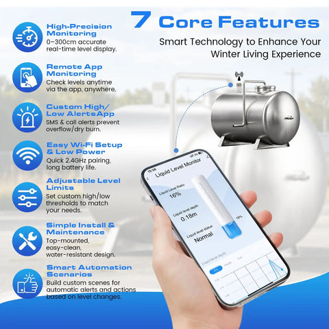 Wi Fi Heating Oil Tank Monitor With Ultrasonic Level Sensor And App Alerts Remote Fuel Gauge For Diesel Water Storage And Home Heating Systems Real Time Tank Level From Anywhere On Your Phone, stainless steel tank