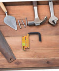 E Track Heavy Duty Hooks For Tool Storage And Cargo Security On Enclosed Trailers And Trucks Easy Install Metal Track Hanger J Hooks for garage ladder storage on wooden surface with tools.
