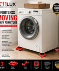 Easy Moving Furniture Set With 360 Swivel Wheels Heavy Duty Lifter Kit For Sofa Couch Cabinet And Washing Machine Easy Glide Sliders For Hardwood Floors Home Appliance Transport Tool showing a washing machine on glide sliders.