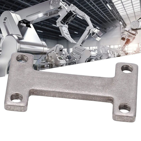 Built Tough 304 Stainless Steel I Shaped Screw Plate with M4 Mounting Holes, 39x22x3mm for robotic clamping setup.