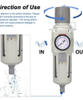 Three-Quarter Inch NPT Air Filter Regulator Combo With 5 Micron Brass Element And Semi Auto Drain gauge close-up
