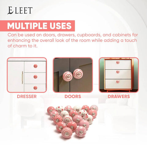 Assorted Ceramic Cabinet Knobs Set Of 20 In Pink And White For Vintage Cupboard Doors And Drawers Handmade Ceramic Hardware