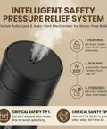 Slick Compact Travel Electric Kettle One Twenty Volt With Adjustable Temp Settings showing steam vent and safety tips for pressure relief.