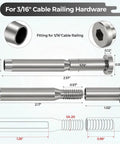 T316 Stainless Steel Invisible Cable Railing Kit With 3/16 Inch Cables And Swage Stud End Fittings For 2X2 Wood Or Metal Posts, cable railing hardware.