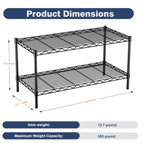 Two Tier Wire Shelving Unit, Adjustable Heavy Duty Metal Storage Rack With Smooth Rolling Caster Wheels, Black Garage Organizer Built Tough For Tools Kitchen Gear Or Books, No Sweat Setup That Stacks High Without Fuss.