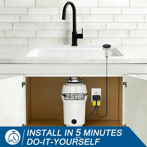 Garbage Disposal Air Switch Kit With All Metal Construction UL Listed Sink Top On Off Button for Food Waste Disposers Matte Black Finish shown with installation.
