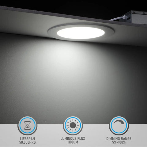 12 Pack 6 Inch Ultra Thin LED Recessed Downlights With Junction Box, CRI90, Aluminum Construction, showing illumination on ceiling