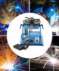 Compact Portable Welding Positioner Turntable With Slick Precision Clamp And Stepless Speed Dial 180Mm Mini Welding Workbench setup view with foot pedal.
