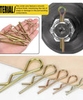208Pcs Cotter Pin And Hairpin R Pin Assortment Kit With Zinc Plated Steel Fasteners In 11 Sizes showing pins and installed example