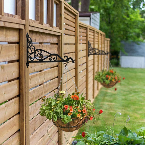 Wooden garden fence with hanging baskets using heavy duty and light duty stainless steel hanging chain, outdoor use