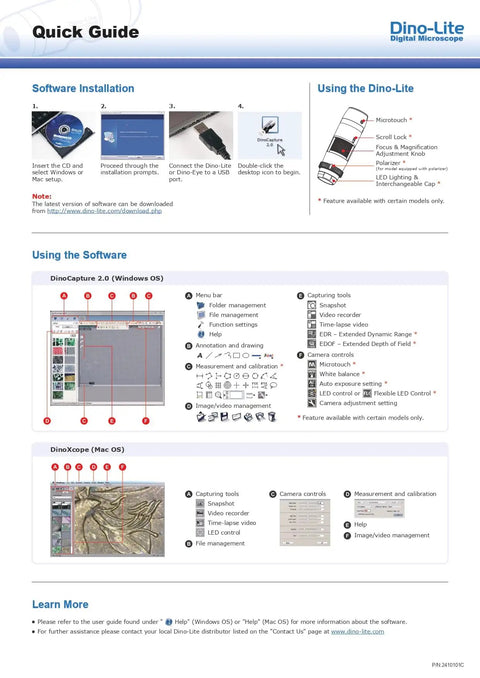 USB Microscope With 20x To 50x Zoom And 200x True Magnification, 0.3MP 640x480 Live Video At 30 FPS, Eight LED Lights, Easy Setup For Students, Maker Friendly Hobbyists, And Pros quick guide software installation page